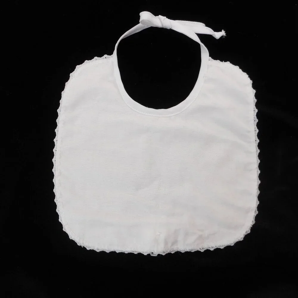Vintage White Baby Bib Lace Trim Tie-back Rosette Flowers